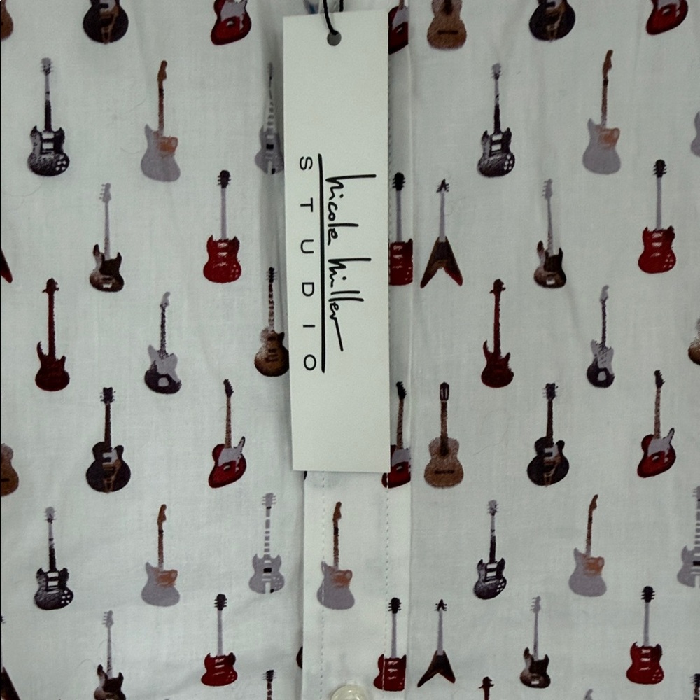 Nicole Miller White Shirt with Guitar Pattern - Picture 3 of 6